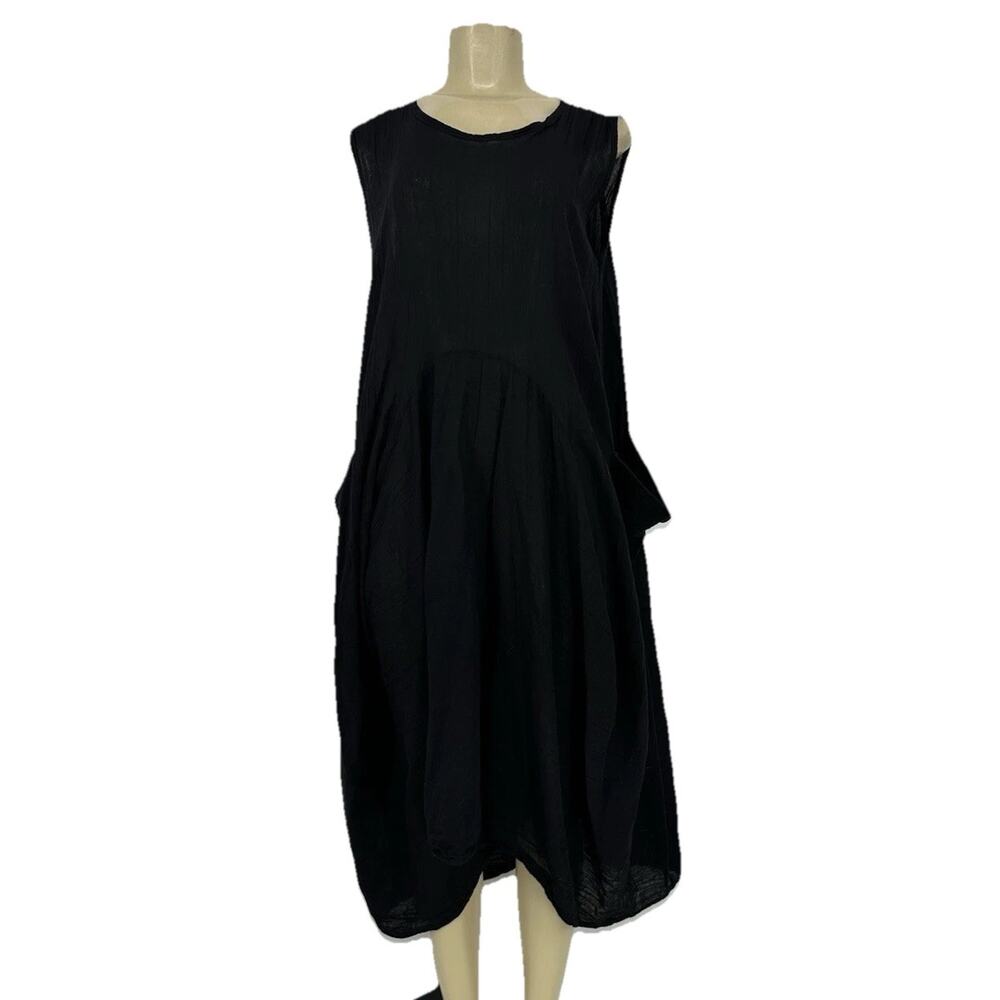 Thaluta OS Dress Women Midi Unlined Cotton Bohemian Hippie Boho Black Z100